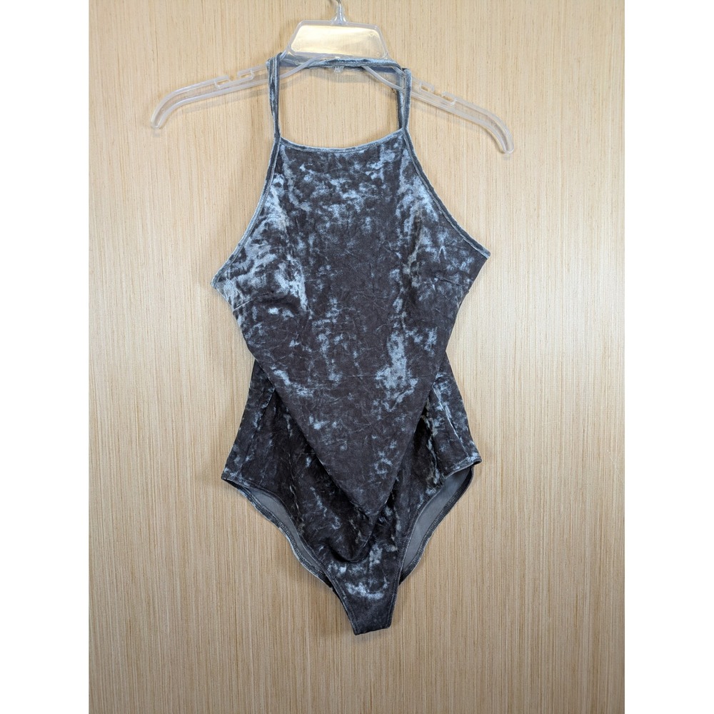 Forever 21 Womens Medium Gray Crushed Velvet Halter Neck Bodysuit Sleeveless